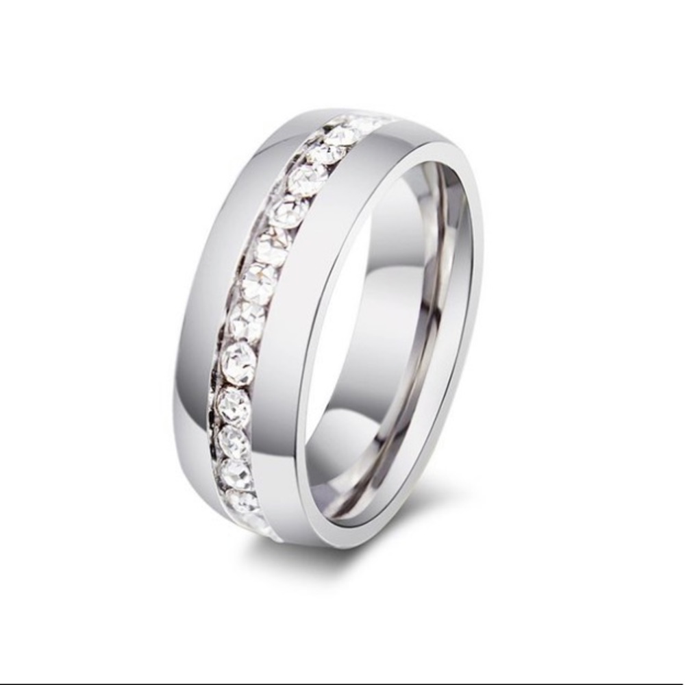 Cubic Zirconia & Stainless Steel Eternity Band